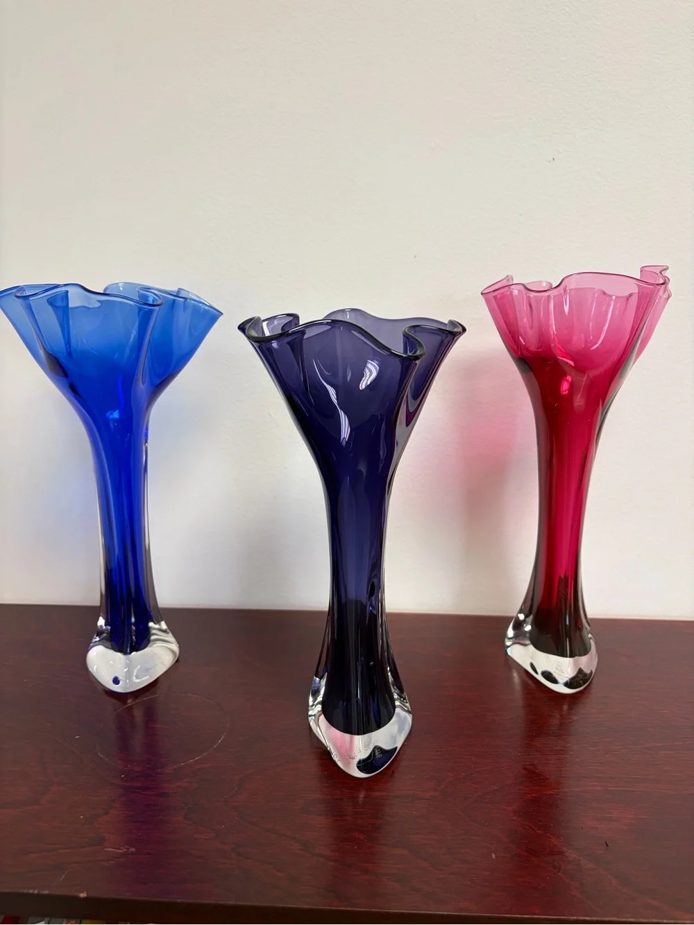 Michael Winfisky Handmade Fluted Glass Vases — Pink, Cobalt Blue, and Purple